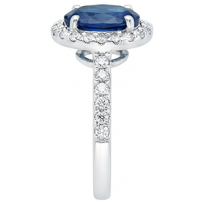 Prong Set Ceylon Sapphire Natural Earth Mined Diamonds 1.90 Ct Wedding Ring White Gold 14K