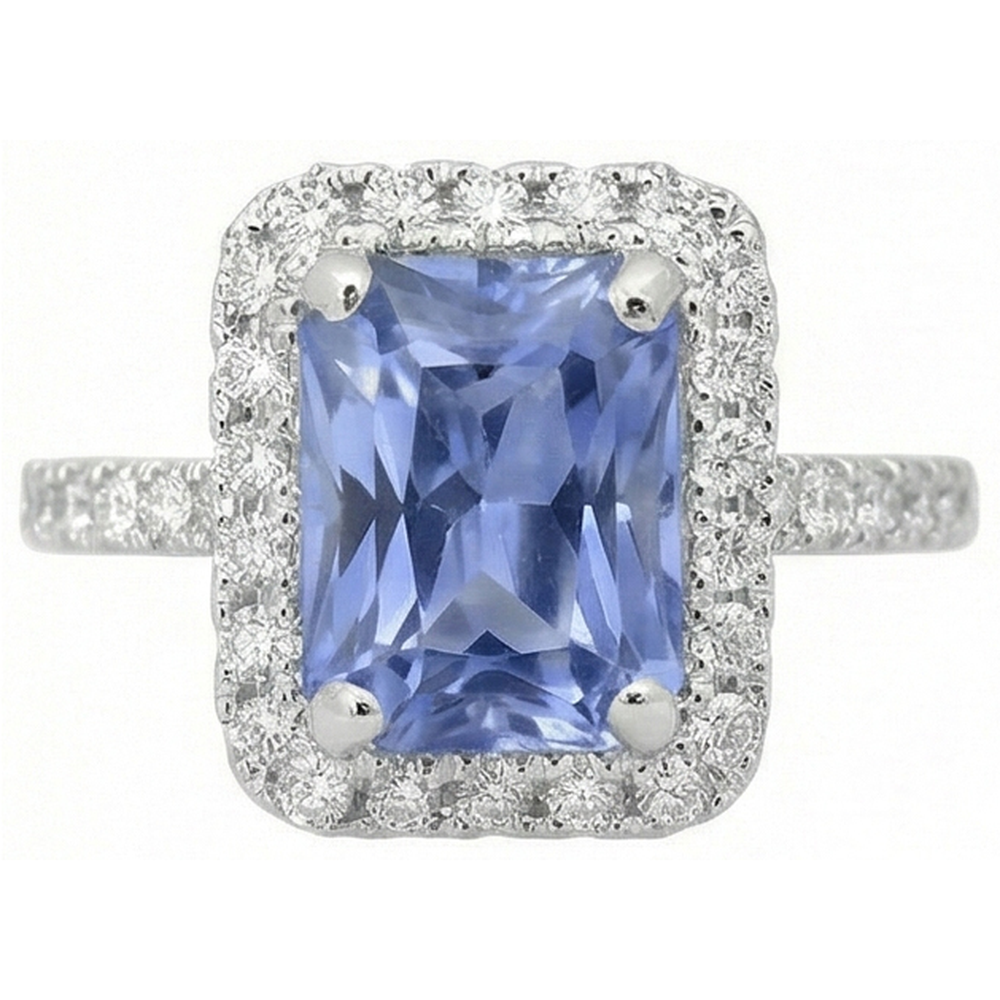 Prong Set Ceylon Sapphire With Natural Earth Mined Diamonds 4 Ct Ring White Gold 14K