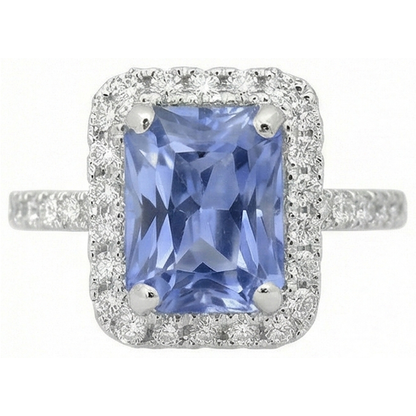 Prong Set Ceylon Sapphire With Natural Earth Mined Diamonds 4 Ct Ring White Gold 14K