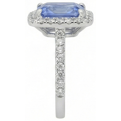 Prong Set Ceylon Sapphire With Natural Earth Mined Diamonds 4 Ct Ring White Gold 14K