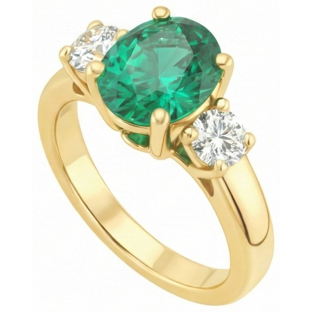 Prong Set Green Emerald GIA And Natural Earth Mined Diamond 5.25 Carats Engagement Ring