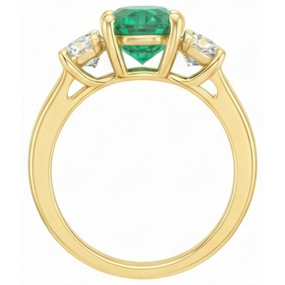 Prong Set Green Emerald GIA And Natural Earth Mined Diamond 5.25 Carats Engagement Ring