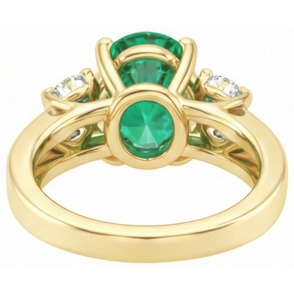 Prong Set Green Emerald GIA And Natural Earth Mined Diamond 5.25 Carats Engagement Ring