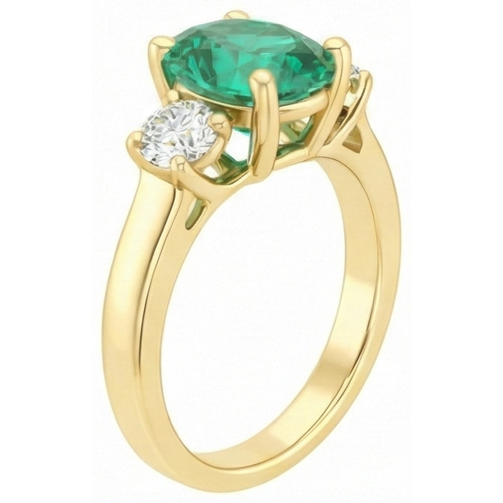 Prong Set Green Emerald GIA And Natural Earth Mined Diamond 5.25 Carats Engagement Ring