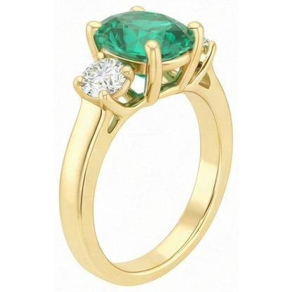 Prong Set Green Emerald GIA And Natural Earth Mined Diamond 5.25 Carats Engagement Ring