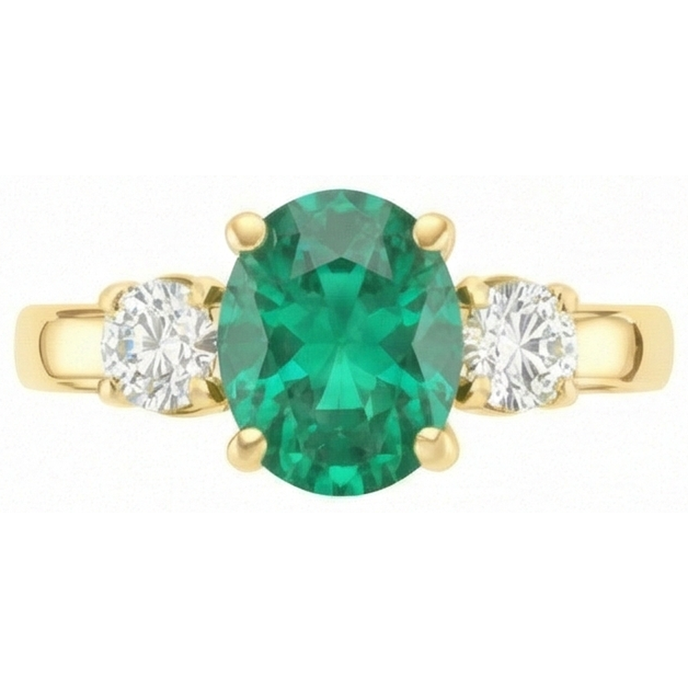 Prong Set Green Emerald GIA And Natural Earth Mined Diamond 5.25 Carats Engagement Ring