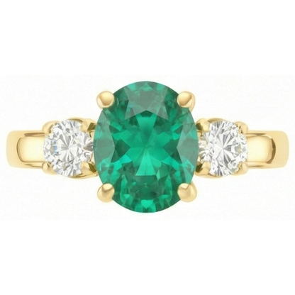 Prong Set Green Emerald GIA And Natural Earth Mined Diamond 5.25 Carats Engagement Ring