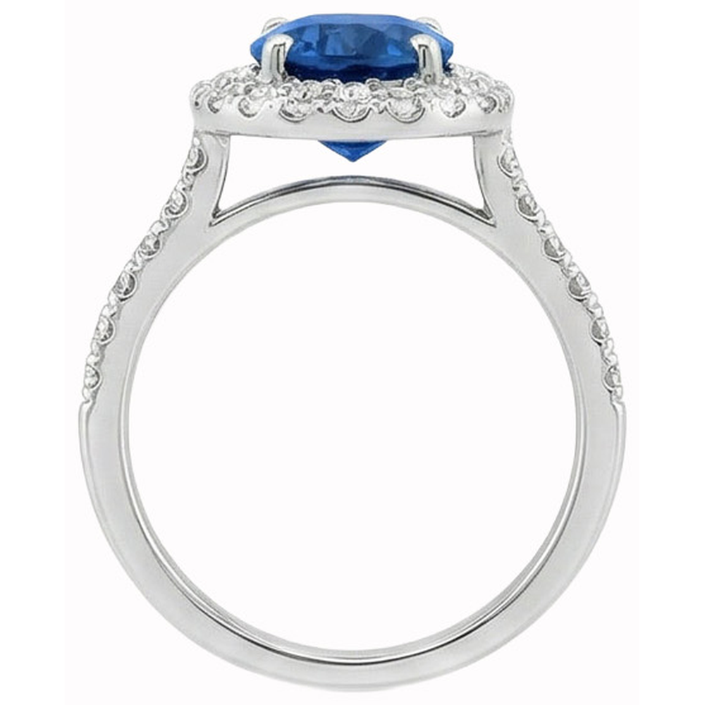 Prong Set Halo Sapphire And Natural Earth Mined Diamonds 3.70 Carats Ring White Gold 14K
