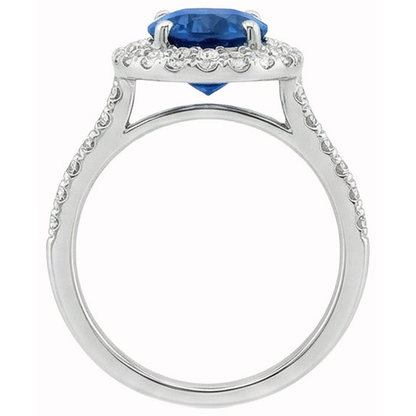 Prong Set Halo Sapphire And Natural Earth Mined Diamonds 3.70 Carats Ring White Gold 14K