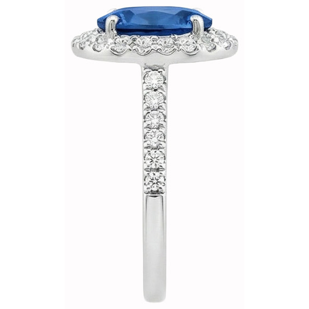 Prong Set Halo Sapphire And Natural Earth Mined Diamonds 3.70 Carats Ring White Gold 14K