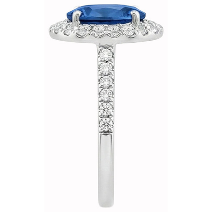 Prong Set Halo Sapphire And Natural Earth Mined Diamonds 3.70 Carats Ring White Gold 14K