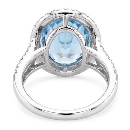 Prong Set Oval Cut 12 Ct Aquamarine And Natural Earth Mined Diamonds Ring Gold White