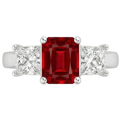 Prong Set Red Ruby And Natural Earth Mined Diamonds 4.00 Carats Ring 14K Gold