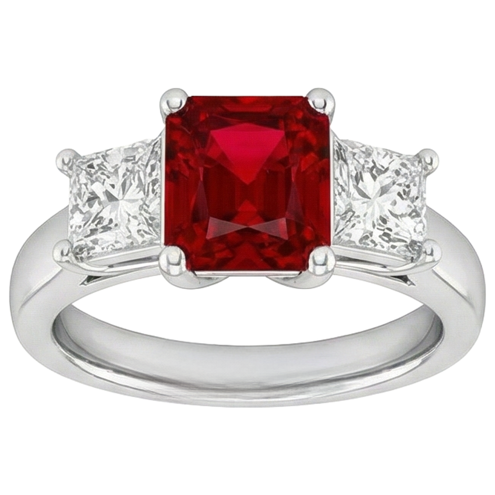 Prong Set Red Ruby And Natural Earth Mined Diamonds 4.00 Carats Ring 14K Gold