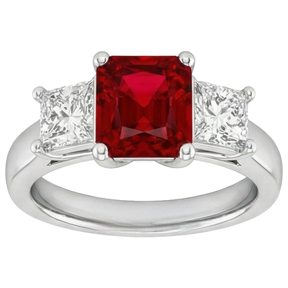 Prong Set Red Ruby And Natural Earth Mined Diamonds 4.00 Carats Ring 14K Gold