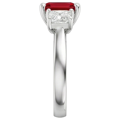 Prong Set Red Ruby And Natural Earth Mined Diamonds 4.00 Carats Ring 14K Gold