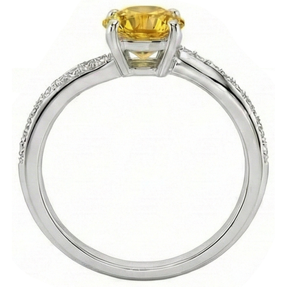 Prong Set Round Cut 3.50 Ct Yellow Sapphire With Natural Earth Mined Diamonds Ring