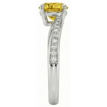 Prong Set Round Cut 3.50 Ct Yellow Sapphire With Natural Earth Mined Diamonds Ring