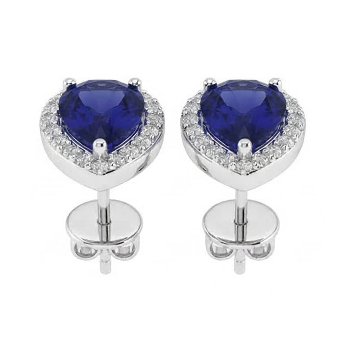 Prong Set Sapphire & IGI CERTIFIED Diamonds 5.20 Carats Lady Studs White Gold 14K