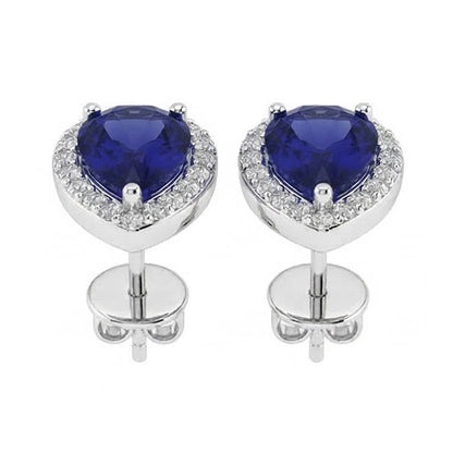 Prong Set Sapphire & IGI CERTIFIED Diamonds 5.20 Carats Lady Studs White Gold 14K