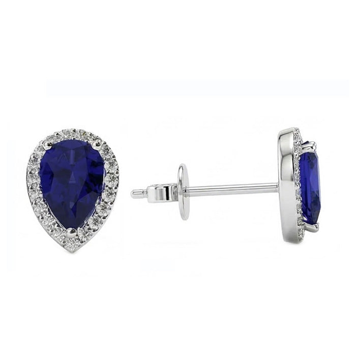 Prong Set Sapphire & IGI CERTIFIED Diamonds 5.20 Carats Lady Studs White Gold 14K