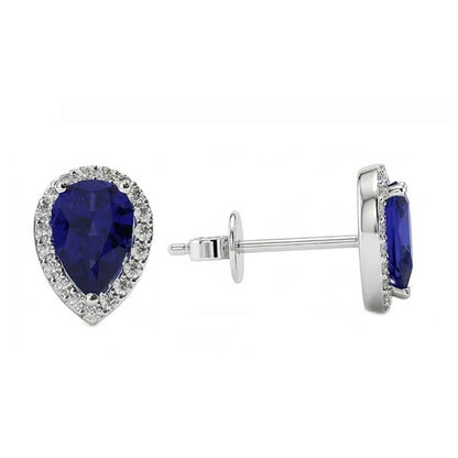 Prong Set Sapphire & IGI CERTIFIED Diamonds 5.20 Carats Lady Studs White Gold 14K