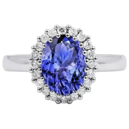 Prong Set Tanzanite And Natural Earth Mined Diamonds 3.70 Carats Wedding Ring 14K Gold