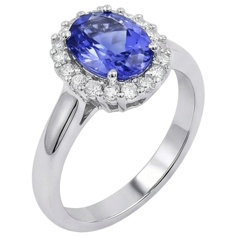 Prong Set Tanzanite And Natural Earth Mined Diamonds 3.70 Carats Wedding Ring 14K Gold