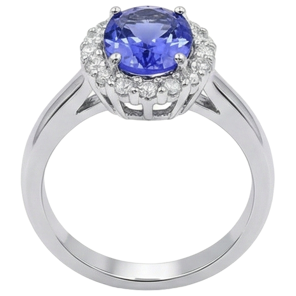 Prong Set Tanzanite And Natural Earth Mined Diamonds 3.70 Carats Wedding Ring 14K Gold