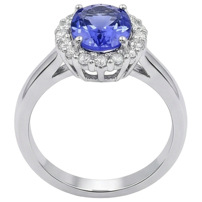 Prong Set Tanzanite And Natural Earth Mined Diamonds 3.70 Carats Wedding Ring 14K Gold