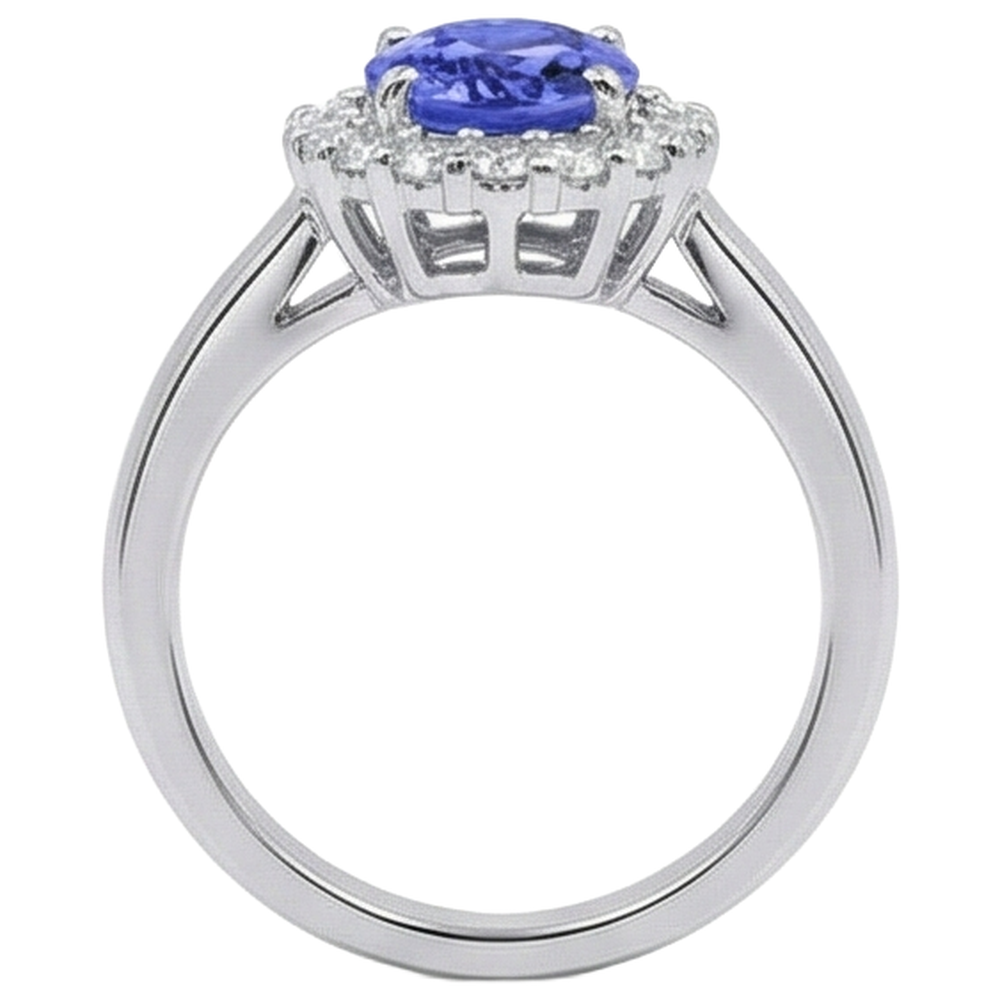Prong Set Tanzanite And Natural Earth Mined Diamonds 3.70 Carats Wedding Ring 14K Gold