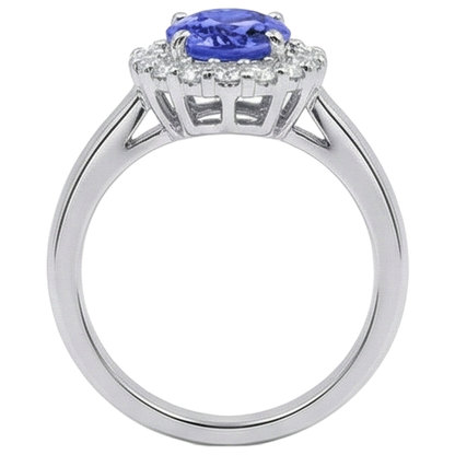 Prong Set Tanzanite And Natural Earth Mined Diamonds 3.70 Carats Wedding Ring 14K Gold
