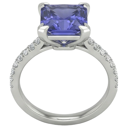 Prong Set Tanzanite And Natural Earth Mined Diamonds 3.80 Carats Ring White Gold 14K