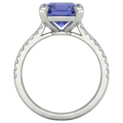 Prong Set Tanzanite And Natural Earth Mined Diamonds 3.80 Carats Ring White Gold 14K