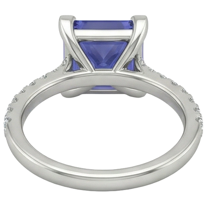 Prong Set Tanzanite And Natural Earth Mined Diamonds 3.80 Carats Ring White Gold 14K