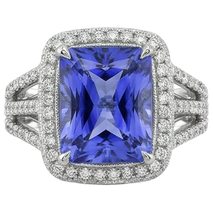 Prong Set Tanzanite And Natural Earth Mined Diamonds 4.78 Carats Wedding Ring Gold White