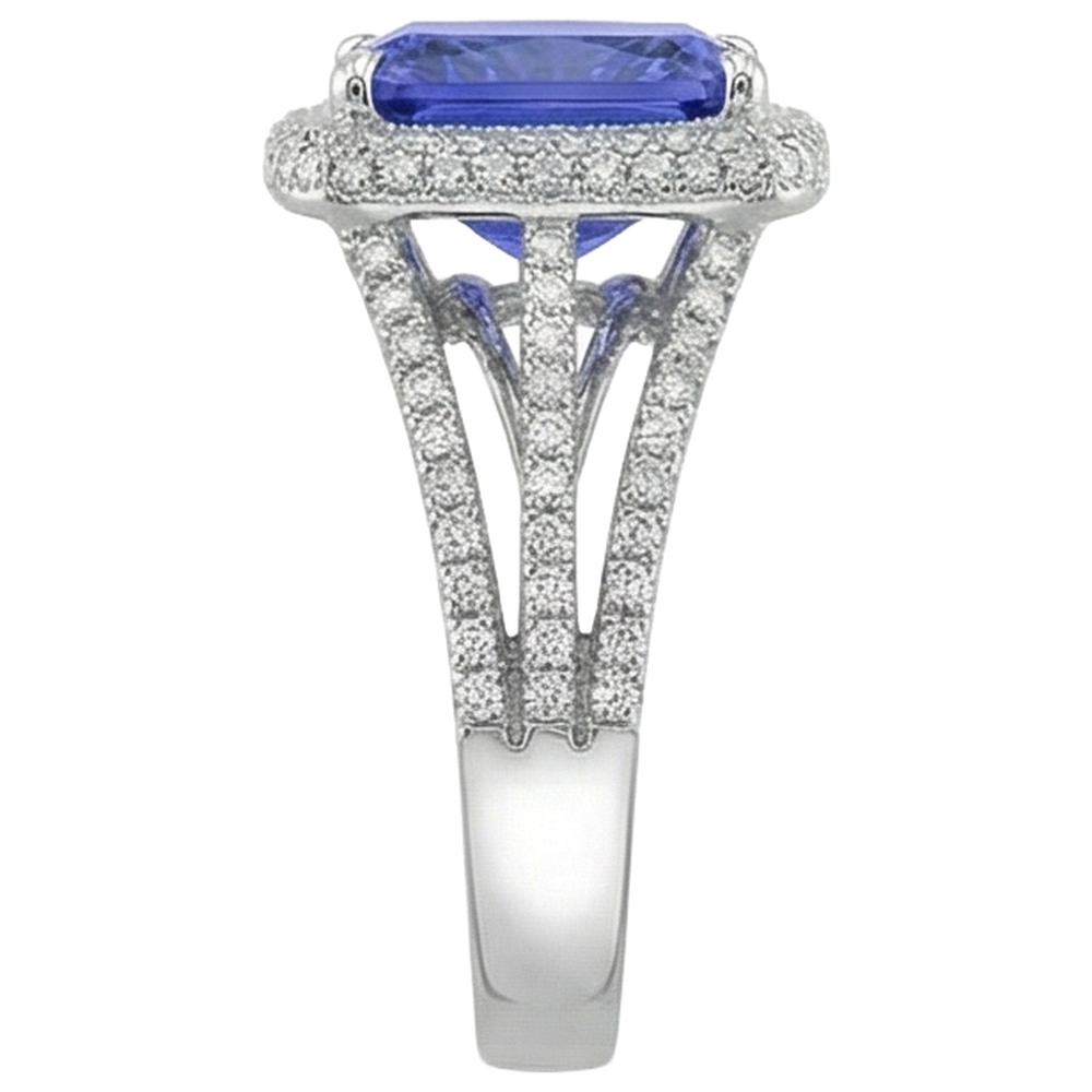Prong Set Tanzanite And Natural Earth Mined Diamonds 4.78 Carats Wedding Ring Gold White