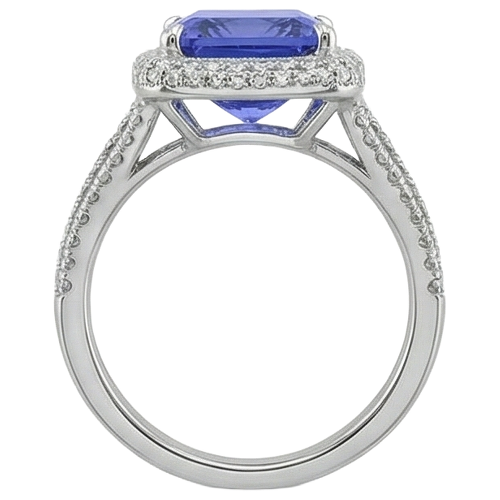Prong Set Tanzanite And Natural Earth Mined Diamonds 4.78 Carats Wedding Ring Gold White