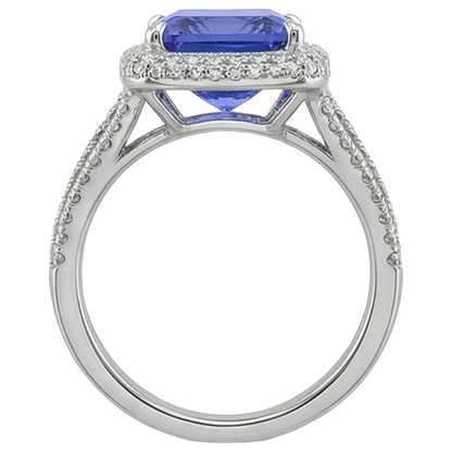 Prong Set Tanzanite And Natural Earth Mined Diamonds 4.78 Carats Wedding Ring Gold White