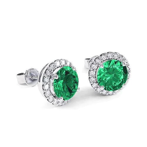 natural round emerald 6.5ct earring front view