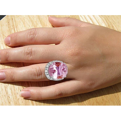 Prong Set 36.75 Ct Pink Kunzite With Diamonds Ring White Gold 14K