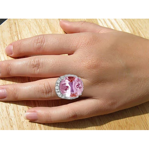 Prong Set 36.75 Ct Pink Kunzite With Diamonds Ring White Gold 14K