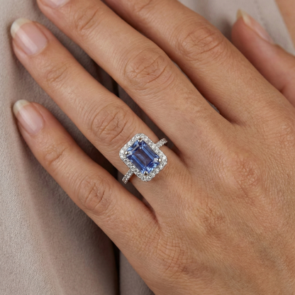 Prong Set Ceylon Sapphire With Natural Earth Mined Diamonds 4 Ct Ring White Gold 14K