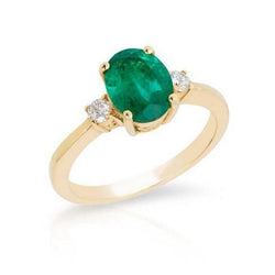 Prong Set Green Emerald And Diamond 5.25 Carats Engagement Ring