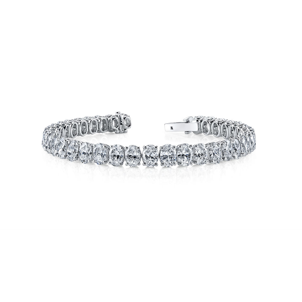 Prong Oval Lab Grown Diamond Tennis Bracelet Solid Gold Fine Jewelry 13.75 Ct.