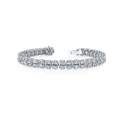 Prong Oval Lab Grown Diamond Tennis Bracelet Solid Gold Fine Jewelry 13.75 Ct.