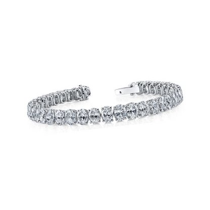 Prong Oval Lab Grown Diamond Tennis Bracelet Solid Gold Fine Jewelry 13.75 Ct.