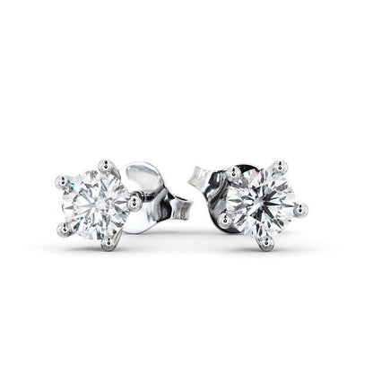 Prong Set 2 Carats Round Cut Lab Grown Diamonds Studs Earrings 14K Gold Diamond