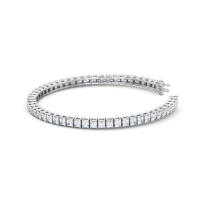 Prong Set 8.25 Carat Princess Lab Grown Diamonds Tennis Bracelet White Gold