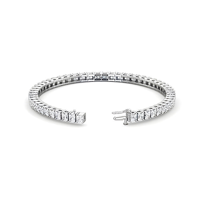 Prong Set 8.25 Carat Princess Lab Grown Diamonds Tennis Bracelet White Gold